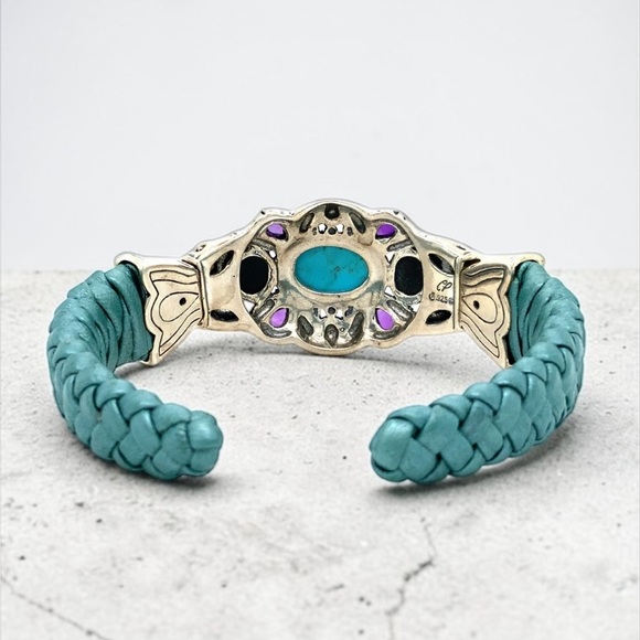 Carolyn Pollack Relios Turquoise Multi Stone Sterling Leather Cuff NWT 6 3/4” - Picture 11 of 17